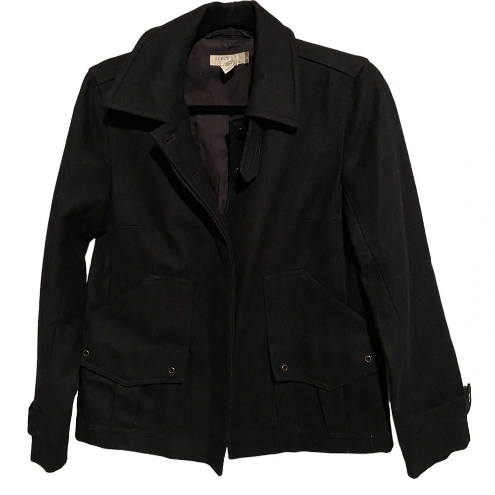 J. Crew Vintage Wool Pea Coat Womens XS Black Wool Blend Classic Button Pockets - Picture 7 of 10